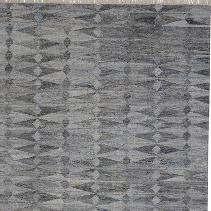 10 x 13 Gray & Black Geometric Hand Woven Rug With Fringe
