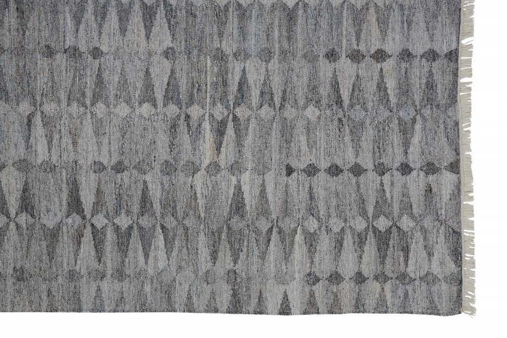 10 x 13 Gray & Black Geometric Hand Woven Rug With Fringe