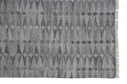 10 x 13 Gray & Black Geometric Hand Woven Rug With Fringe