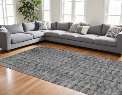 10 x 13 Gray & Black Geometric Hand Woven Rug With Fringe