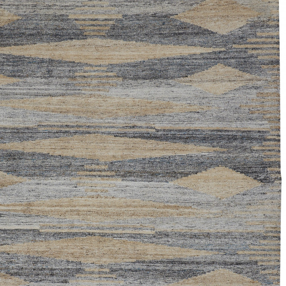 9 x 12 Gray Black & Brown Hand Woven Rug With Fringe