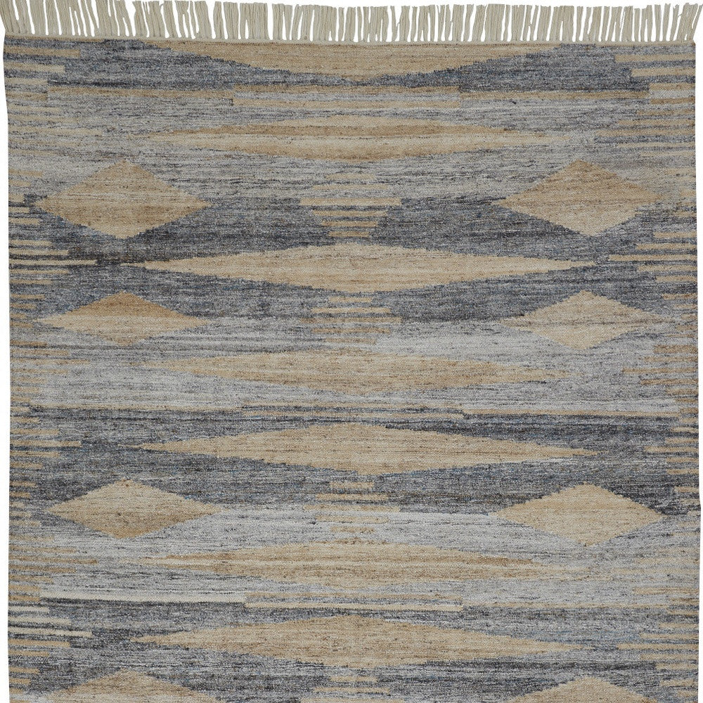 9 x 12 Gray Black & Brown Hand Woven Rug With Fringe
