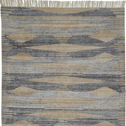 9 x 12 Gray Black & Brown Hand Woven Rug With Fringe