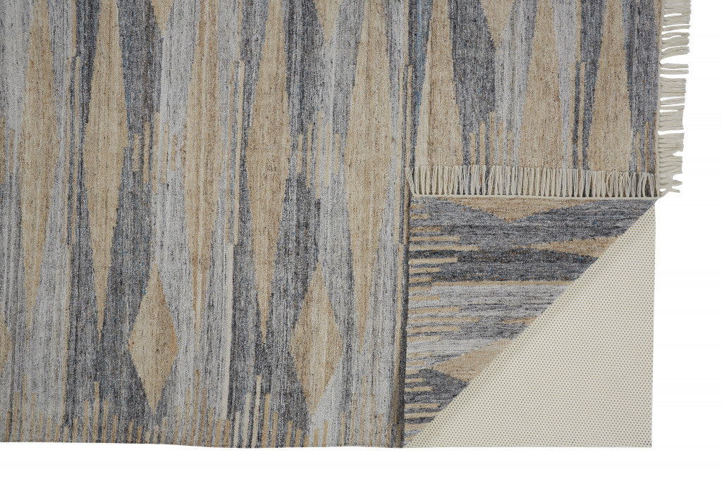9 x 12 Gray Black & Brown Hand Woven Rug With Fringe