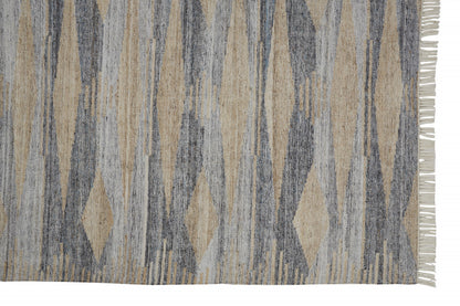 9 x 12 Gray Black & Brown Hand Woven Rug With Fringe