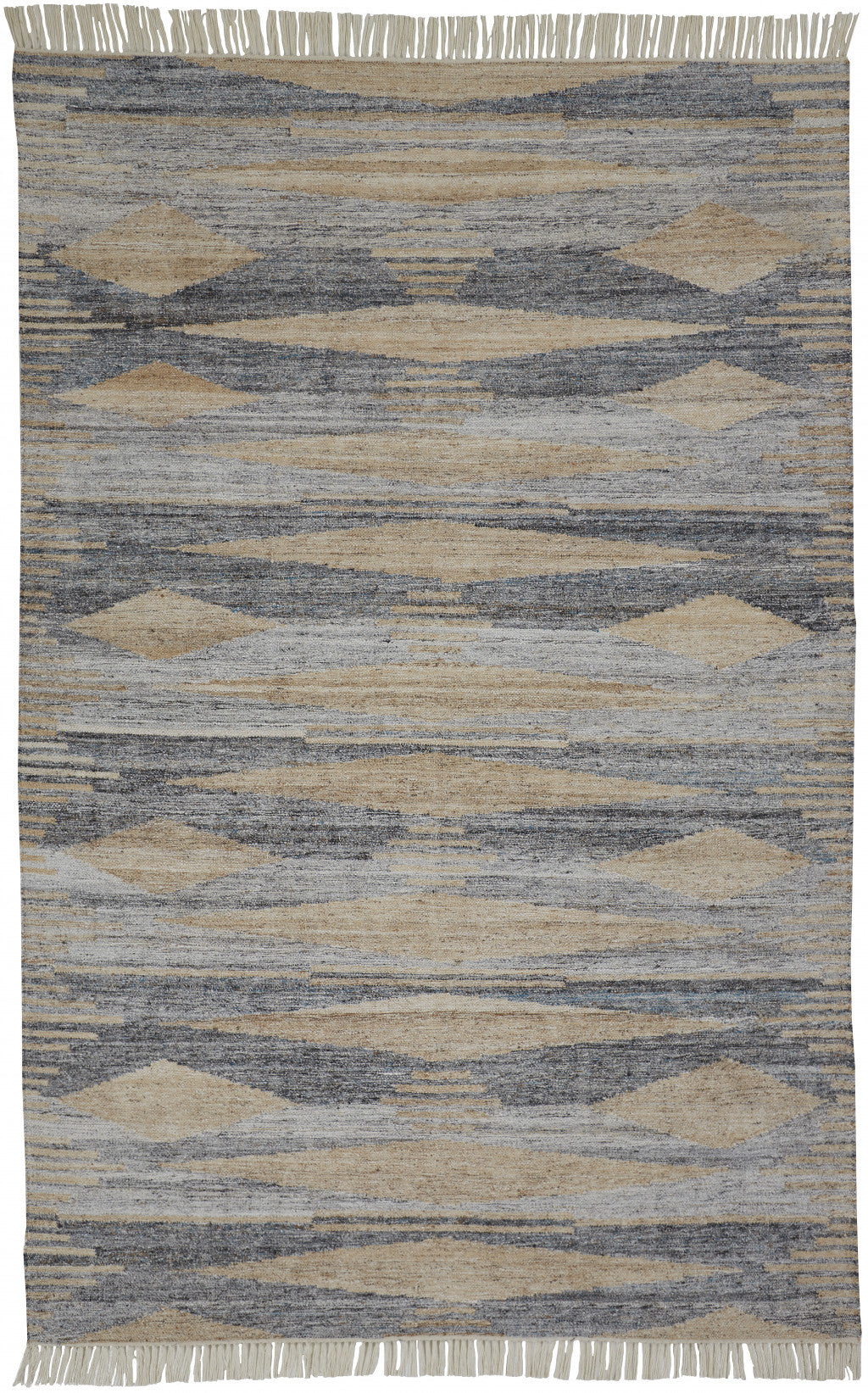 10 x 13 Gray Black & Brown Hand Woven Rug With Fringe