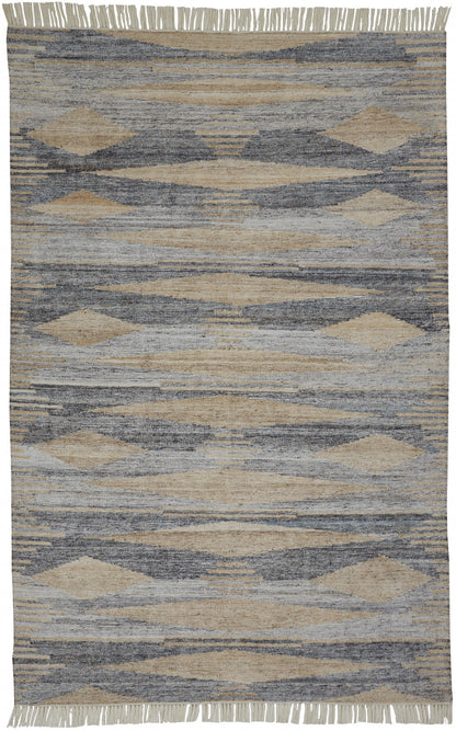 10 x 13 Gray Black & Brown Hand Woven Rug With Fringe