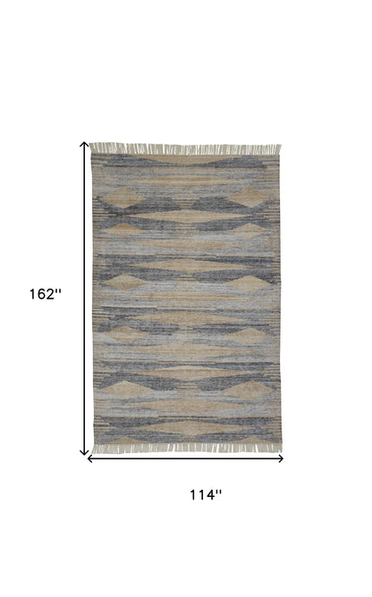 10 x 13 Gray Black & Brown Hand Woven Rug With Fringe