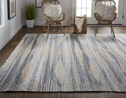 10 x 13 Gray Black & Brown Hand Woven Rug With Fringe