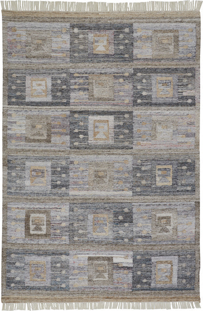 9 x 12 Gray Black & Brown Geometric Hand Woven Rug With Fringe