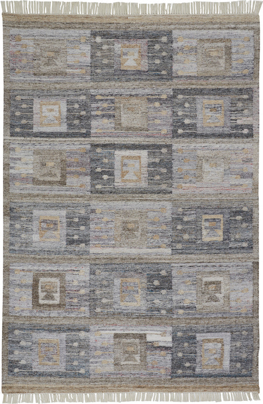 9 x 12 Gray Black & Brown Geometric Hand Woven Rug With Fringe