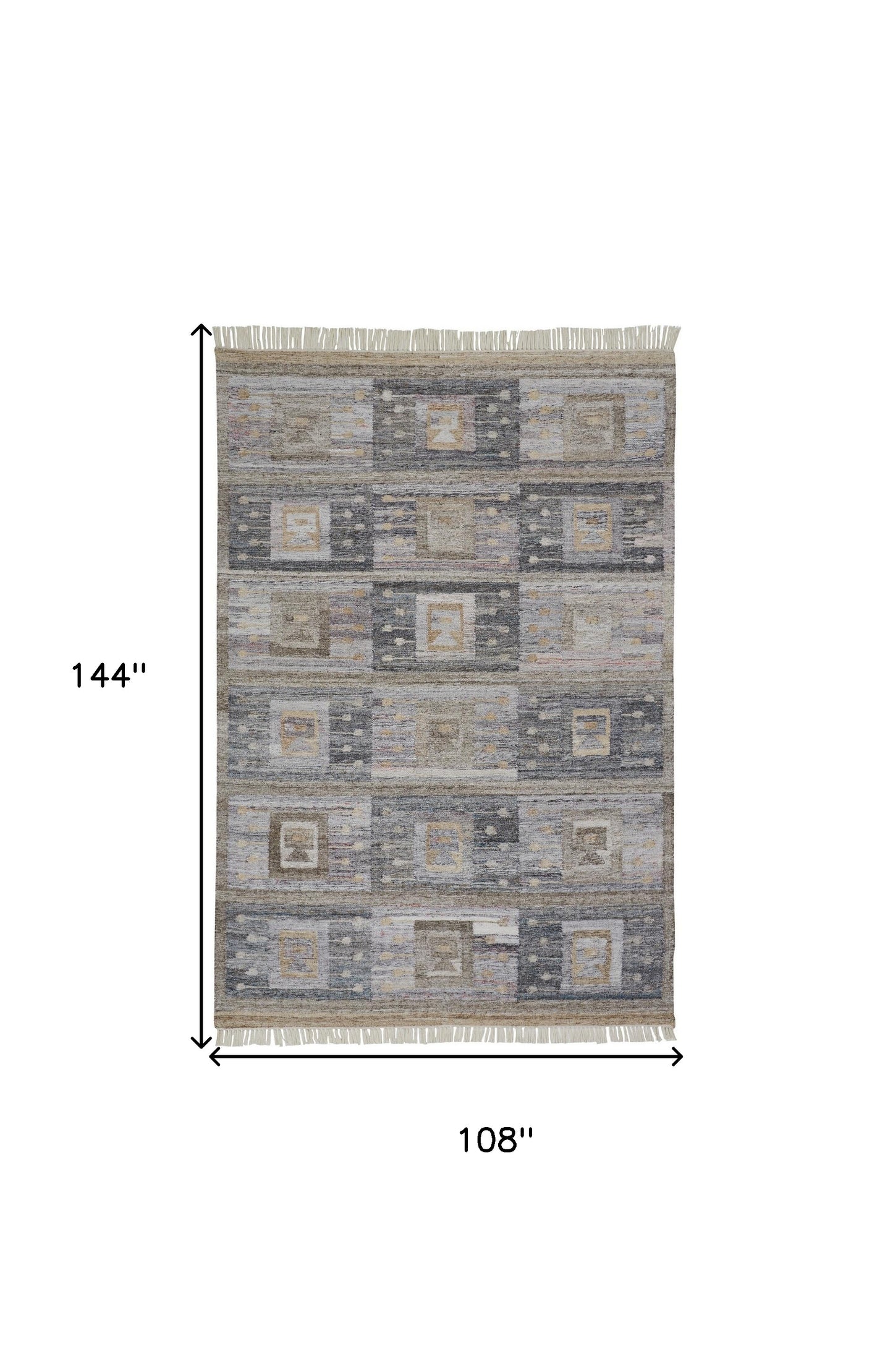 9 x 12 Gray Black & Brown Geometric Hand Woven Rug With Fringe