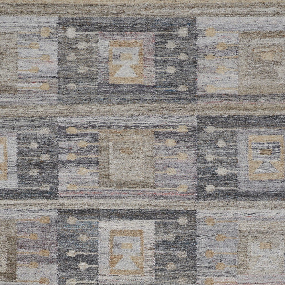9 x 12 Gray Black & Brown Geometric Hand Woven Rug With Fringe