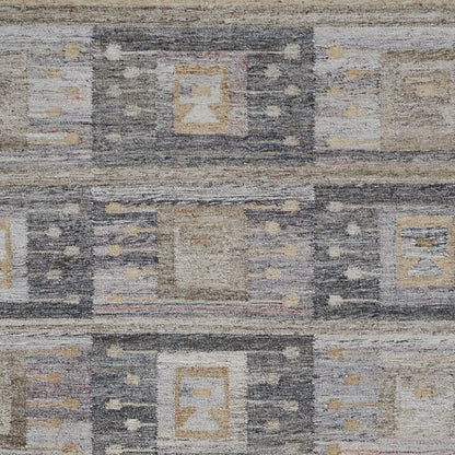 9 x 12 Gray Black & Brown Geometric Hand Woven Rug With Fringe