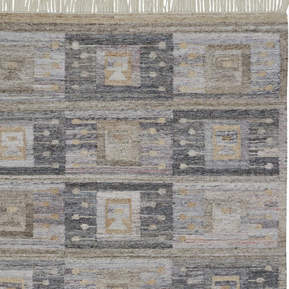 9 x 12 Gray Black & Brown Geometric Hand Woven Rug With Fringe