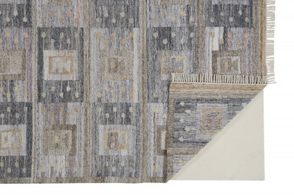 9 x 12 Gray Black & Brown Geometric Hand Woven Rug With Fringe