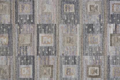 9 x 12 Gray Black & Brown Geometric Hand Woven Rug With Fringe