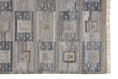 9 x 12 Gray Black & Brown Geometric Hand Woven Rug With Fringe