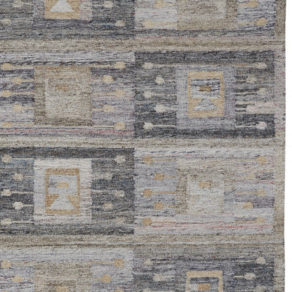 10 x 13 Gray Black & Brown Geometric Hand Woven Rug With Fringe