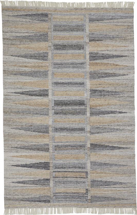 8 x 10 Tan Gray & Taupe Geometric Hand Woven Stain Resistant Rug With Fringe