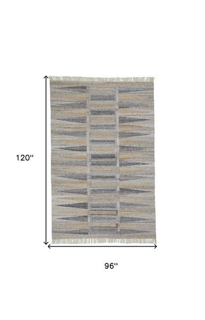 8 x 10 Tan Gray & Taupe Geometric Hand Woven Stain Resistant Rug With Fringe