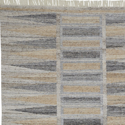 8 x 10 Tan Gray & Taupe Geometric Hand Woven Stain Resistant Rug With Fringe