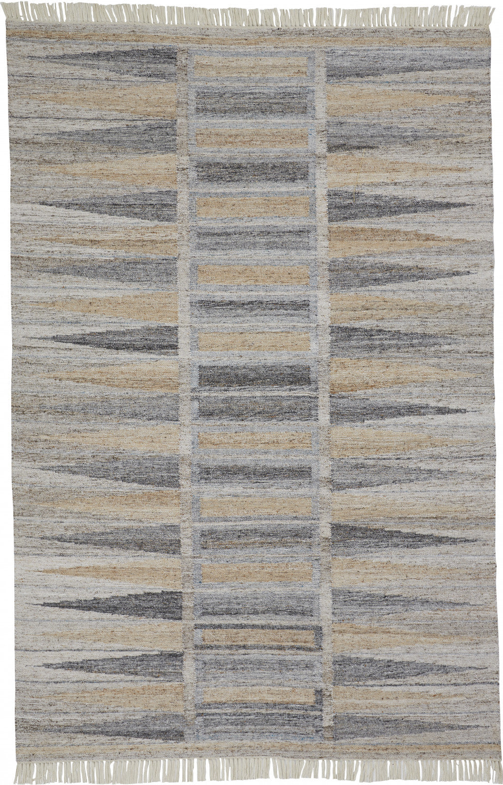 9 x 12 Gray Black & Brown Geometric Hand Woven Rug With Fringe