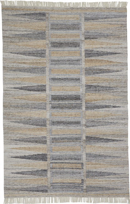 9 x 12 Gray Black & Brown Geometric Hand Woven Rug With Fringe