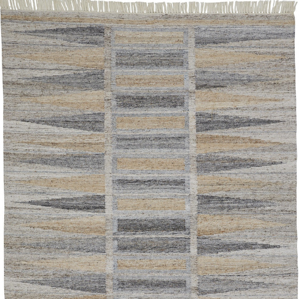 9 x 12 Gray Black & Brown Geometric Hand Woven Rug With Fringe
