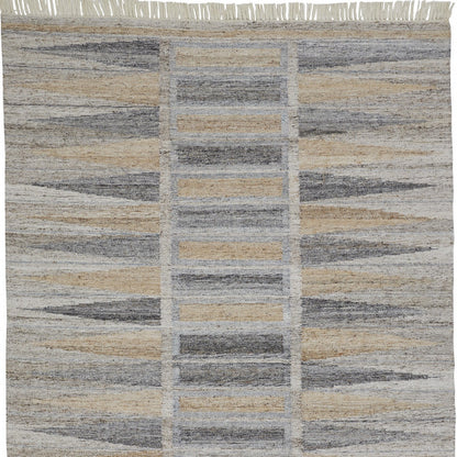 9 x 12 Gray Black & Brown Geometric Hand Woven Rug With Fringe