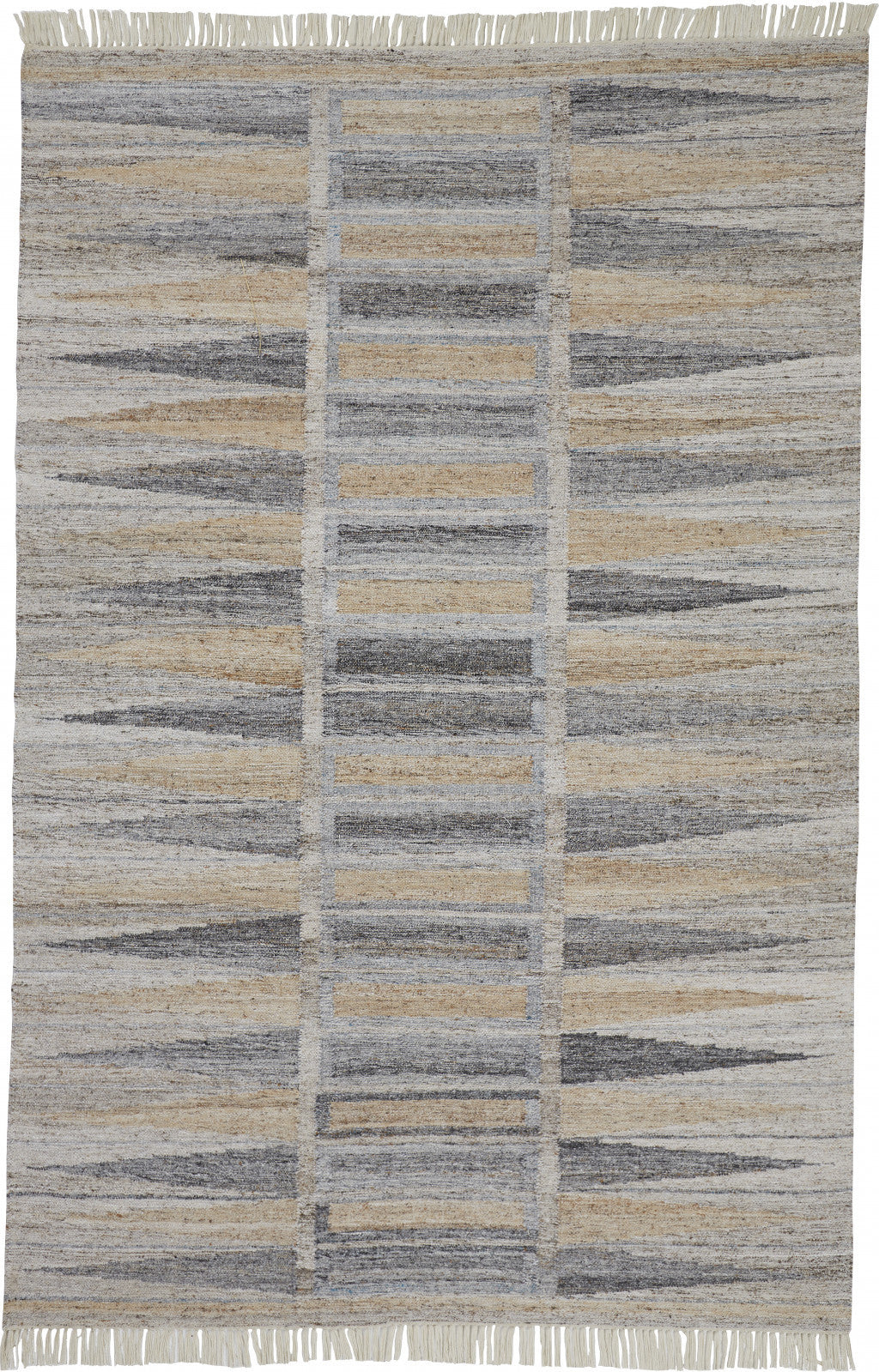 9 x 12 Gray Black & Brown Geometric Hand Woven Rug With Fringe