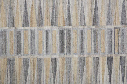 9 x 12 Gray Black & Brown Geometric Hand Woven Rug With Fringe