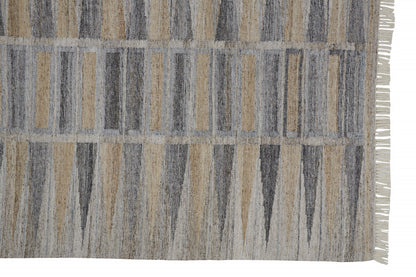 9 x 12 Gray Black & Brown Geometric Hand Woven Rug With Fringe