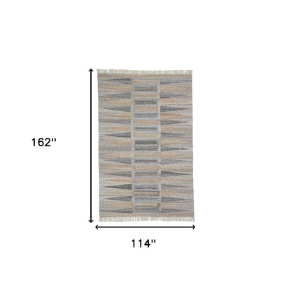10 x 13 Gray Black & Brown Geometric Hand Woven Rug With Fringe