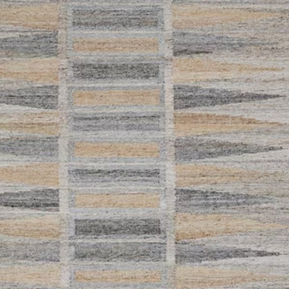 10 x 13 Gray Black & Brown Geometric Hand Woven Rug With Fringe