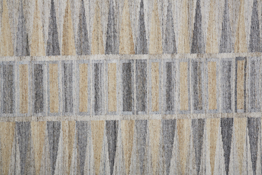 10 x 13 Gray Black & Brown Geometric Hand Woven Rug With Fringe