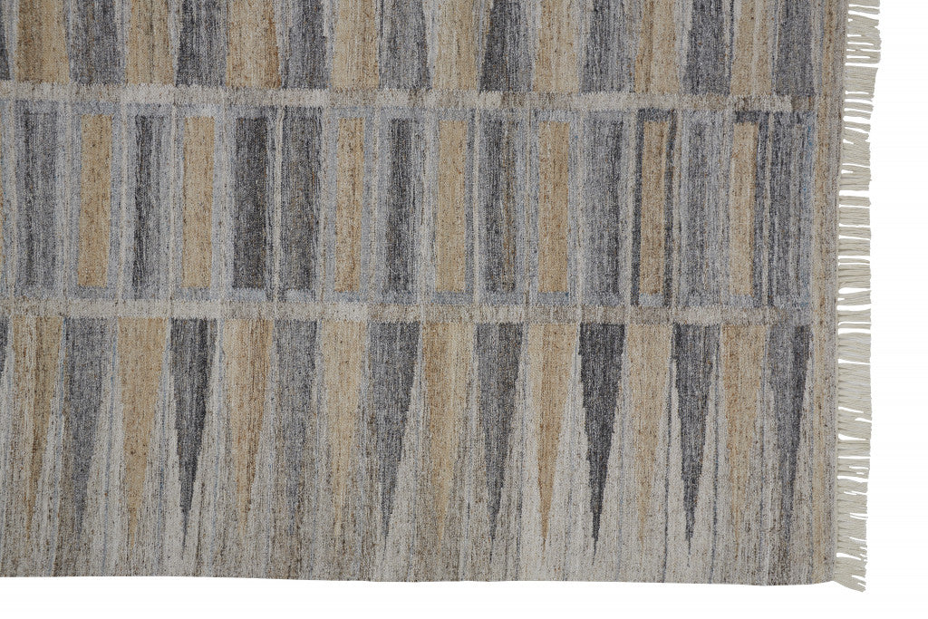 10 x 13 Gray Black & Brown Geometric Hand Woven Rug With Fringe