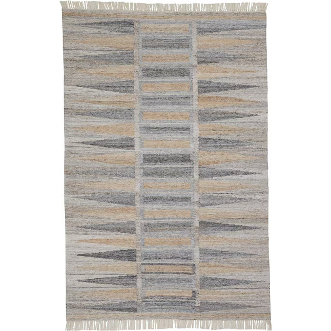 10 x 13 Gray Black & Brown Geometric Hand Woven Rug With Fringe