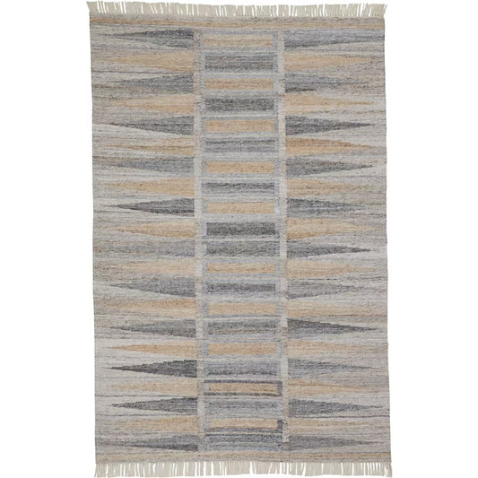 10 x 13 Gray Black & Brown Geometric Hand Woven Rug With Fringe
