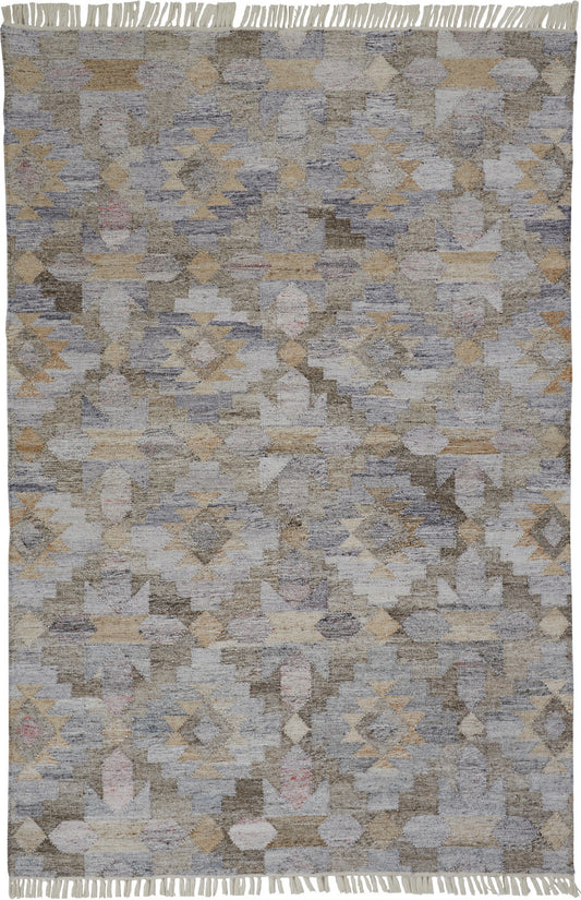 9 x 12 Gray Black & Brown Geometric Hand Woven Rug With Fringe