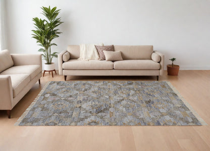 9 x 12 Gray Black & Brown Geometric Hand Woven Rug With Fringe