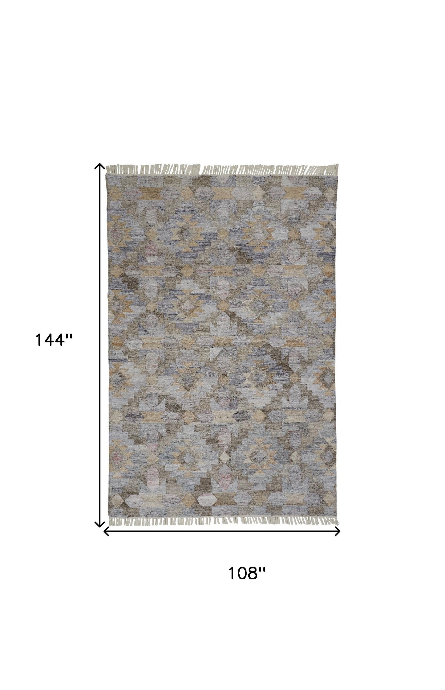 9 x 12 Gray Black & Brown Geometric Hand Woven Rug With Fringe