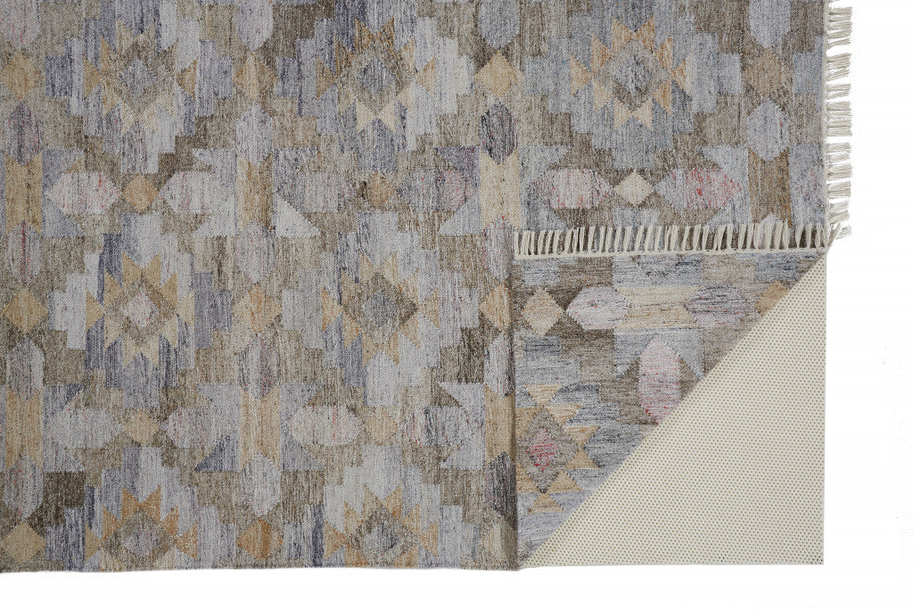 10 x 13 Gray & Brown Geometric Hand Woven Rug With Fringe