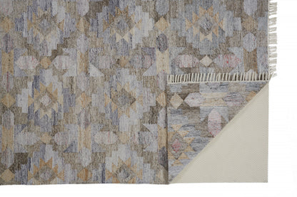 10 x 13 Gray & Brown Geometric Hand Woven Rug With Fringe