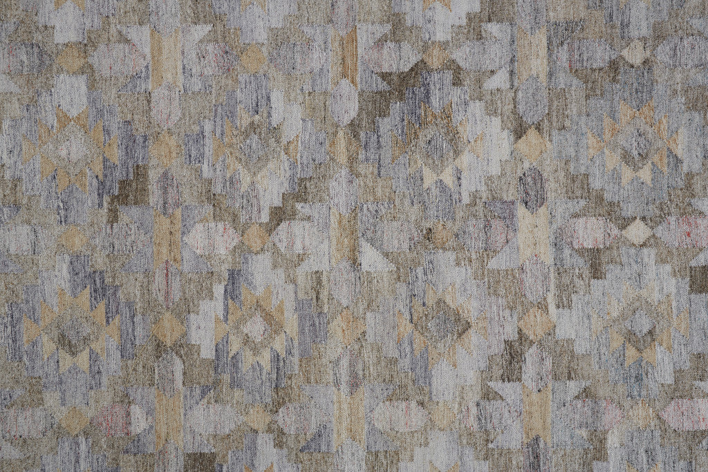 10 x 13 Gray & Brown Geometric Hand Woven Rug With Fringe