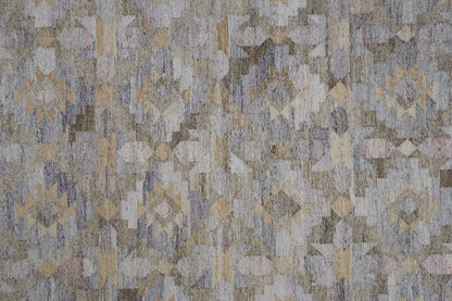 10 x 13 Gray & Brown Geometric Hand Woven Rug With Fringe