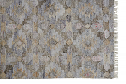 10 x 13 Gray & Brown Geometric Hand Woven Rug With Fringe