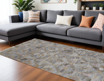 10 x 13 Gray & Brown Geometric Hand Woven Rug With Fringe