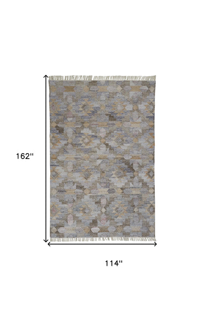 10 x 13 Gray & Brown Geometric Hand Woven Rug With Fringe