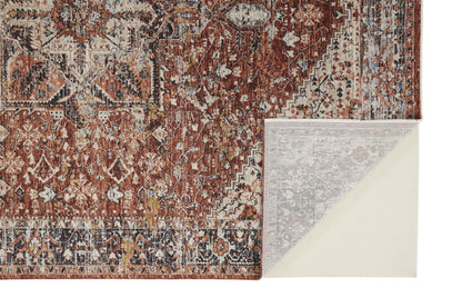 8 x 10 Red Ivory & Black Distressed Rug With Fringe